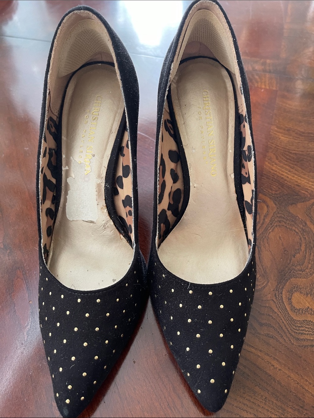 Christian Siriano Black Pointed Toe Pumps with Gold Studs
